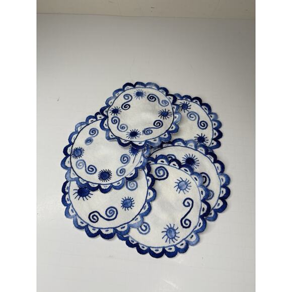 Handmade Other - Vintage Needlepoint Drink Cocktail Coasters Set of 6 Handmade Blue Sun Swirl